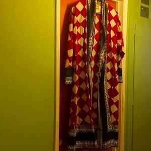 Figue Anthropologie Tribal Long Kaftan Jacket Cotton Red Blue One Size